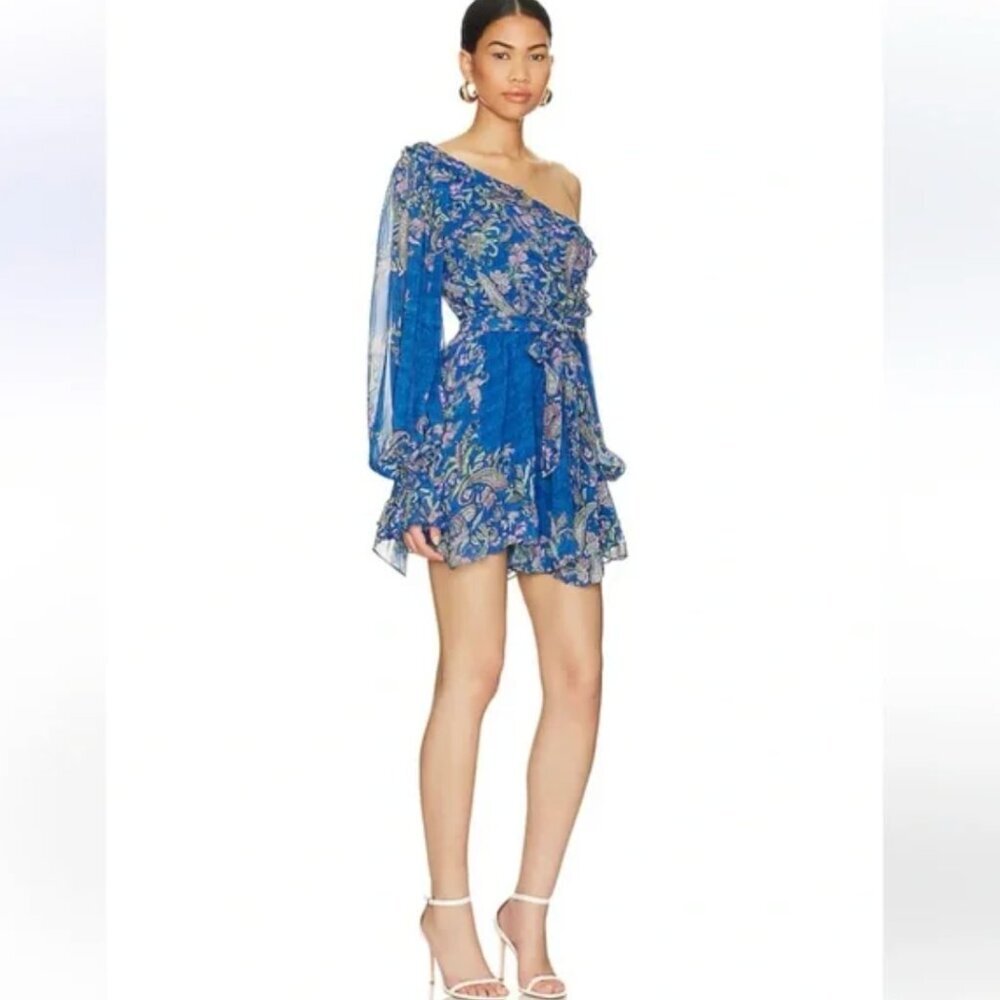 HEMANT AND NANDITA Amyra One Shoulder Romper Dress Revolve Colbalt Blue Large
